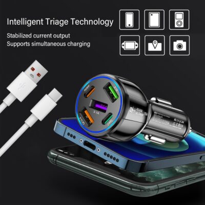 Upgraded Car Charger USB C with 5 Port,75W Cigarette Lighter Adapter with Type-C & QC 3.0 Ultra Fast Charging Port,Universal Car Charger Adapter for Navigator,Dash Cam (Black) - Image 5