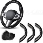 Car Steering Wheel Cover, 3 Piece Bright Carbon Fiber Steering Wheel Covers, Non-Slip Steering Wheel Cover Protector, Great Grip, Universal Car Accessories Decoration for 14.5-15 inch (Black)