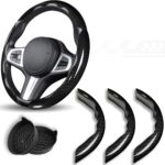 Car Steering Wheel Cover, 3 Piece Bright Carbon Fiber Steering Wheel Covers, Non-Slip Steering Wheel Cover Protector, Great Grip, Universal Car Accessories Decoration for 14.5-15 inch (Black)
