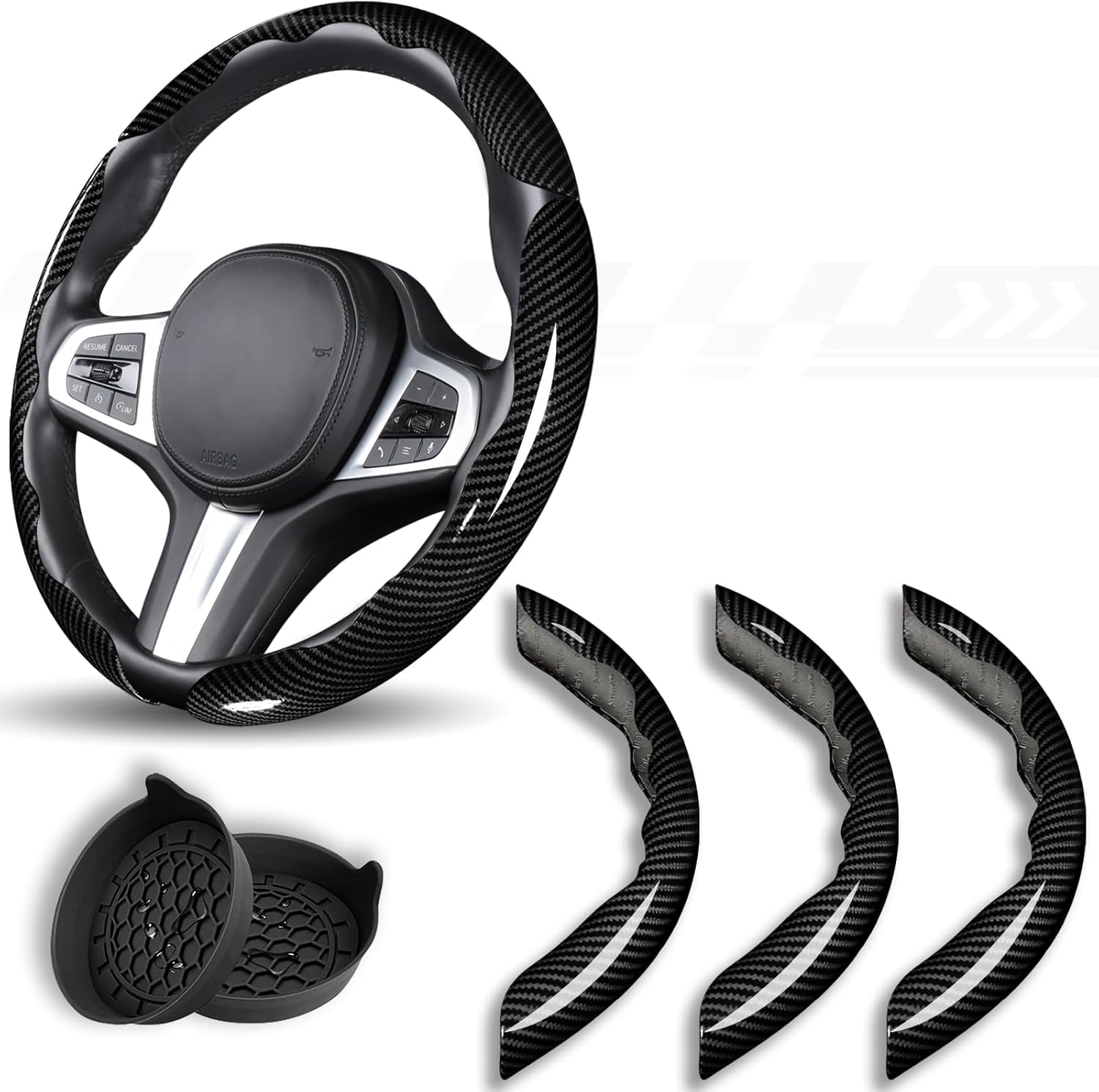 71G5iEsogHL._AC_SL1500_.jpg Car Steering Wheel Cover, 3 Piece Bright Carbon Fiber Steering Wheel Covers, Non-Slip Steering Wheel Cover Protector, Great Grip, Universal Car Accessories Decoration for 14.5-15 inch (Black) - Image 1