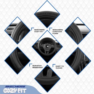 Skechers Steering Wheel Cover Contour Foam Cozy Fit, Leather Steering Wheel Covers,Universal Anti-Slip Fit 14" 1/2-15" Car Wheel Cover for Car Decor Gifts Fit Suvs,Vans,Sedans,Car,Trucks,Black - Image 4