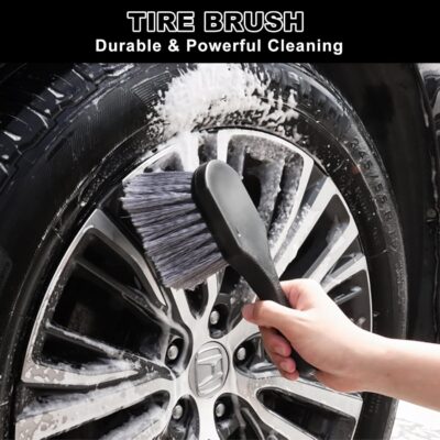 9Pcs Car Wheel & Tire Brush Kit, Wheel Cleaner Brush, Soft-bristled Rim Brush, Car Drying Towel (36"x 24"), Tire Shine Applicator Pad, Car Wash Mitt, Car Detailing Cleaning Wash Brush Supplies Kit - Image 4