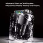 One to Four with USB+Type-c Multifunctional Car Charger with Digital Display Suitable, Black - Image 2