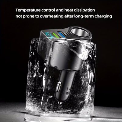 One to Four with USB+Type-c Multifunctional Car Charger with Digital Display Suitable, Black - Image 2