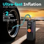 Portable Tire Inflator Air Compressor, 150 PSI Cordless Air Pump, 6000mAh Battery & 12V Car Outlet, Digital Pressure Gauge, Auto Shut-Off, Fast 24L/Min, LED Light, 4 Preset Modes for Car, Bike, Balls - Image 3