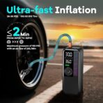 Tire Inflator Portable Air Compressor, 150 PSI Cordless Air Pump, Dual Power 6000mAh, 12V DC Car Plug, Fast Inflation 24L/Min, Auto Shut-Off, LED Light, 4 Preset Modes for Car, Bike, Motorcycle, Balls - Image 3