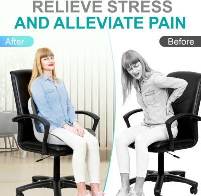 Seat Cushion for Office Chair, Car and Wheelchair Use, with Lumbar Support Pillow and Memory Foam Coccyx Cushion for Tailbone, Back, Sciatica, Ergonomic seat Cushion - Image 5