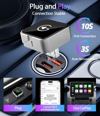 2026 Upgraded Wireless CarPlay Adapter for iPhone & Android Auto, Converts Wired to Wireless Car Play, 3-Second Auto Connect & Stable Zinc Alloy Material, Mini Plug & Play, with USB-A & Type-C - Image 4