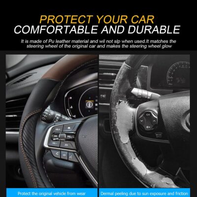 Mandark Car Steering Wheel Cover, 15 Inchs Microfiber Leather Non-Slip Vehicle Steering Wheel Protector, Breathable Auto Interior Protection Accessories, Universal for SUV Sedan Truck (Black/Brown) - Image 3