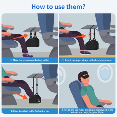 Foot Hammock Airplane Foot Rest for Train, Length Adjustable Travel Essentials with Eye Mask and Earplugs, Desk Foot Rest, Flight Essentials Airplane Foot Hammock (1 Set) - Image 4