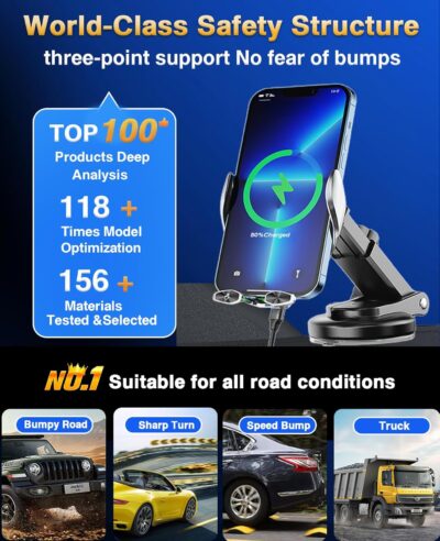 Wireless Car Charger,Mosurr 15W Auto Clamping Phone Holders for Your car fit for iPhone 16 15 14 Mini Pro Max, Samsung Galaxy S25 Ultra S24 S23+, etc, Fathers Day for Gifts (Sliver) - Image 4