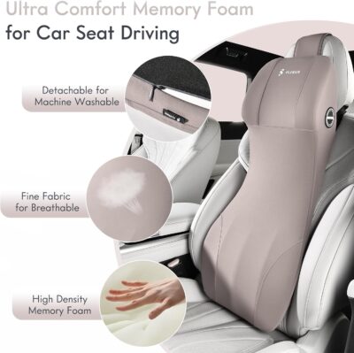 FLORICH Lumbar Support Pillow and Car Neck Pillow Memory Foam Integrated Lumbar Support Cushion with Headrest Pillow Ergonomic Car Seat Back Support for Head Waist Support Sciatica Pain Relief, Gray - Image 3
