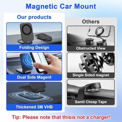 Magnetic Phone Holder for Car, Ultra Thin 3.5mm Foldable Car Phone Holder Mount, 270° Anti-Shake Phone Cradle Compatible with iPhone 17/16/15 & Android, Strong Vhb Adhesive for Laptop/Tablet/Home - Image 7