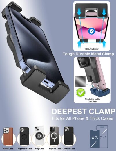 Car Rearview Mirror Phone Holder [360°Rotatable & Retractable] Rear View Mirror Phone Mount Clip, Phone Holders for Your Car Accessories, for iPhone Air 17 Pro Max 16 15 14 13 12, S25, All Smartphones - Image 4