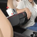 FREESOO Car Center Console Cover, Leather Armrest Cover for Car, Universal Middle Console Cushion with Storage Box, Cup Holder, Tissue Box & Phone Slot, Waterproof Interior Accessories, Black Red - Image 8