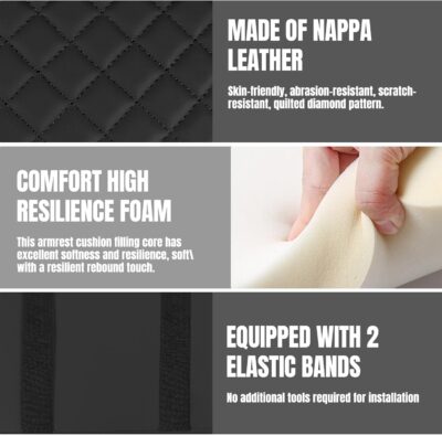 Hovom Car Center Console Cover, 13.39"×7.87"×2.76" Leather Armrest Cover for Cars, Memory Foam Armrest Pillow with Pocket, Cup Holder & Phone Slot, Universal Vehicle Arm Rest Cushion Pad (Black+Red) - Image 6