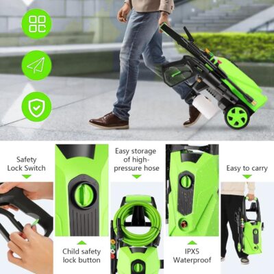 Pressure Cleaner 5000 PSI 2.8 GPM High Power Cleaners with 33ft Pressure Hose, 4 Nozzle and Foam Cannon, for Home, Cars, Fences, Patio (Green) - Image 6