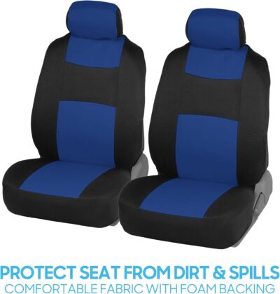 BDK PolyPro Car Seat Covers Full Set in Blue on Black, Front and Rear Split Bench Seat Covers for Cars, Easy to Install Car Seats Cover Set and Accessories for Auto Trucks Van SUV - Blue - Image 3