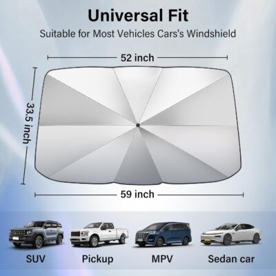 Windshield Sun Shade Umbrella - Foldable Car Window Shades, Reflective Car Sun Shade Windshield, Front Sun Shade for Cars Windshield for Hatchback, Truck, SUV, MPV (57"x31.5") - Image 2