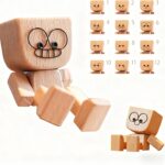 Shaking Wooden Man Figurine with 12 Magnetic Changeable Faces - Handmade Shaking Feet Wooden Doll, Fun Car Decor for Dashboard and Interior,Car Dashboard Decorations
