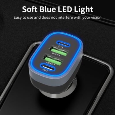 USB C Car Charger, Meagoes 4 Ports 90W Super Fast Charging, Dual 45W USBC & QC3.0 USB 12V Cigarette Lighter Adapter for iPhone 17 Air 16 15 iPad Tablet Google, Samsung S26 Android Type C Cell Phone - Image 6