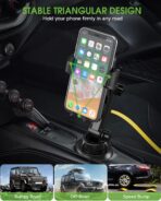 2025 Upgraded Cup Phone Holder for Car, Universal No Shaking Cup Holder Phone Mount with Expandable Base for Car Truck, Adjustable Holders,Compatible with iPhone Samsung All Phones: 1 Pack - Image 2
