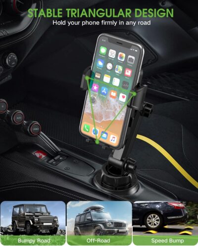 2025 Upgraded Cup Phone Holder for Car, Universal No Shaking Cup Holder Phone Mount with Expandable Base for Car Truck, Adjustable Holders,Compatible with iPhone Samsung All Phones: 1 Pack - Image 2