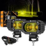 Auxbeam LED Amber Fog Light, 4Inch 60W Led Driving Offroad Lights Pod Super Bright with Wiring Harness Kit Yellow Flood Beam Pod Light for Truck SUV ATV UTV Jeep Wrangler Motorcycle