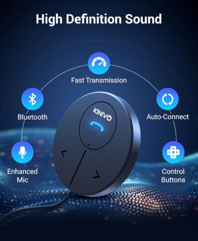 Kinivo BTC480 Aux Car Adapter (Bluetooth Car Kit with 3.5mm Port, Dual Phone Connection, Magnetic Mount, Dual-Port USB Charger, BT Wireless Reciever) Plug & Play for Hands-Free Calls, Stereo Audio - Image 2