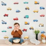 Cartoon Car Wall Stickers for Kids Room 48PCS Racecar Truck Vinyl Decals Waterproof Removable Vehicle Stickers for Nursery Playroom Decor Easy to Apply Reposition (Transportation Theme) - Image 5