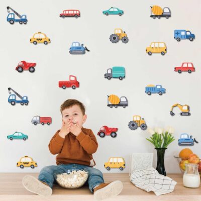 Cartoon Car Wall Stickers for Kids Room 48PCS Racecar Truck Vinyl Decals Waterproof Removable Vehicle Stickers for Nursery Playroom Decor Easy to Apply Reposition (Transportation Theme) - Image 5
