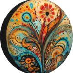 Spare Tire Cover Art Boho Paisley Floral Flower Tire Cover 14 Inch Wheel Covers for Rv Trailer Jeep SUV Truck Camper Vehicles Dust-Proof Waterproof Tire Protectors