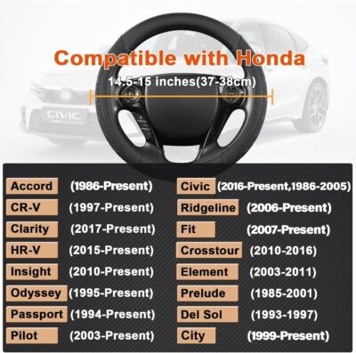 GIANT PANDA Microfiber Leather Steering Wheel Cover for Honda Accord,Civic,CR-V,HR-V,Pilot(Black-Standard Size) - Image 3