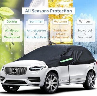 Universal SUV Half Car Cover Waterproof All Weather, Hail Protector Car Body Covers Outdoor Indoor for All Season Windproof Dustproof UV Resistant Snowproof Protect Your Windshield and Roof - Image 2