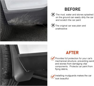 2 PCS Car Mud Flaps, Splash-Protection Auto Fender Flaps, All Weather Protector Universal Mud Guards, for Sedans and SUVs (Black, 7x9.8In) - Image 5