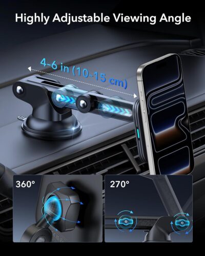 ESR for MagSafe Car Mount Charger, for Magsafe Car Charger, Dashboard Suction Cup Magnetic Car Mount, 360° Rotation, Magnetic Car Phone Holder for iPhone 17e/17/16/15/14/13/12, S26/S25, Fast Charging - Image 6