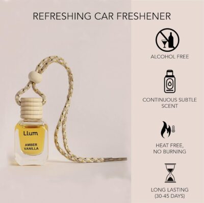 Llum Amber Vanilla Hanging Car Air Freshener – Luxury Automotive Perfume Diffuser 10ml (0.34 fl oz), Long-Lasting Fragrance, Alcohol-Free Non-Toxic Car Scent, Glass Bottle With Wood Cap - Image 4