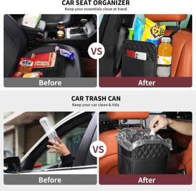FrgKbTm Car Seat Back Organizer, Waterproof Car Backseat Organizer with Cup Holders Large Capacity Hanging Car Storage Bag for Phones Documents Cups Bottle Travel Compatible with Most Vehicles - Image 2