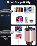 Retractable Car Charger Adapter for iPhone 17,4 in 1 Fast Charging Car Phone Charger,69W USB C Car Truck Accessories,Road Trip Essentials Gift for Men Women for iPhone 17 Pro Max/16/15/14/13/12,Galaxy - Image 2