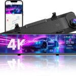 4K Rear View Mirror Camera, 12'' Mirror Dash Cam, 4K/2.5K Backup Camera for Car, WiFi/GPS Dash Cam Front and Rear with 32GB Card, APP, Voice Control, WDR Night Vision, Reverse Assist (Black)