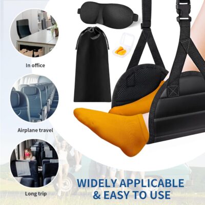 Foot Hammock Airplane Foot Rest for Train, Length Adjustable Travel Essentials with Eye Mask and Earplugs, Desk Foot Rest, Flight Essentials Airplane Foot Hammock (1 Set) - Image 7