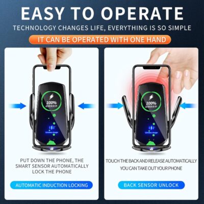 Wireless Car Charger Automotive Electric Induction 15W Wireless Charger Car Vent Mount Bracket Fast Charging Auto-Clamping Car Phone Holder Mount Air Vent Phone Holder Black… - Image 7