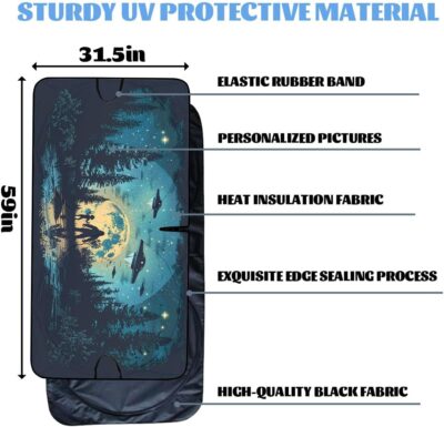 Bigfoot Alien Car Windshield Sunshade - Folding Moon UFO Trees Heatshield Front Window Sun Shade Visor Protector for Sedan Truck SUV - 59" L x 31.5" W - Image 6