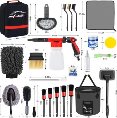 AUTODECO 44Pcs Car Wash Detailing Kit Cleaning Kits with Foam Gun Sprayer Wash Mop with Long Handle Collapsible Bucket Large Wash Mitt Towels Complete Interior Exterior Car Washing Supply Set Black - Image 8