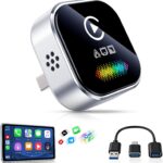 4-in-1 Wireless CarPlay & Android Auto Dongle, 5-Second Auto Connect, Low Latency Screen Mirroring.Convert Wired to Wireless for Car,USB A/C (Silver)