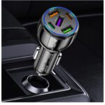 Upgraded Car Charger USB C with 5 Port,75W Cigarette Lighter Adapter with Type-C & QC 3.0 Ultra Fast Charging Port,Universal Car Charger Adapter for Navigator,Dash Cam (Black)