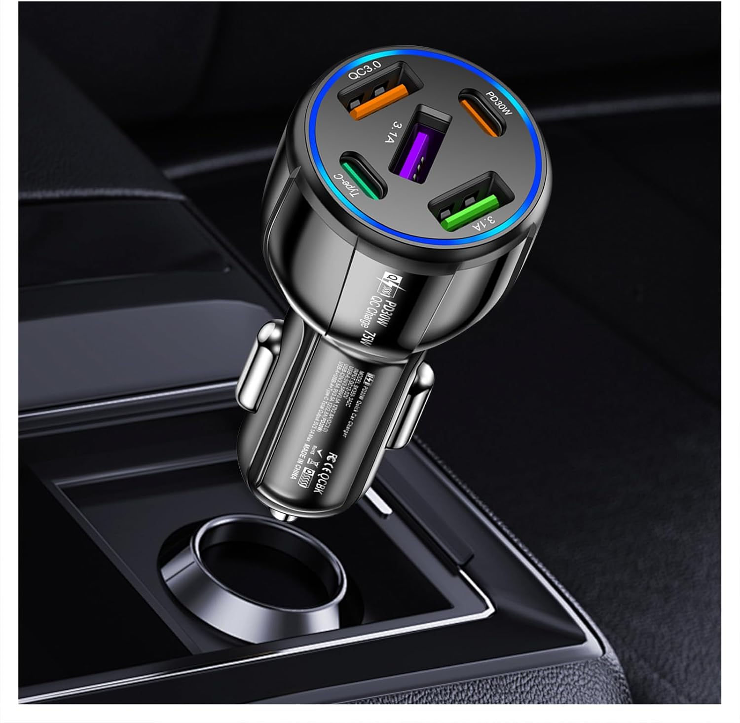 71HmRjNWfTL._AC_SL1500_.jpg Upgraded Car Charger USB C with 5 Port,75W Cigarette Lighter Adapter with Type-C & QC 3.0 Ultra Fast Charging Port,Universal Car Charger Adapter for Navigator,Dash Cam (Black) - Image 1