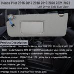 NHILES Left Driver Side Sun Visor Fits for Honda Pilot 2016-2022 Honda Ridgeline 2018-2020 Replacement Sun Shade # 83280-TG7-A12ZB (Wisteria Light Gray) - Image 2