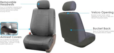 FH Group Car Seat Covers PU Leather Automotive Seat Covers Front Set, Gray Seat Covers Pair Set with Gift Universal Fit Interior Accessories for Cars Trucks and SUVs - Image 3