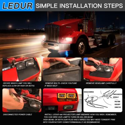 LEDUR 4x6 LED Headlights DOT Approved 4PCS Angel Eye Halo Turn Signal DRL Hi/Lo Sealed Beam Rectangle Headlight Replace H4651 H4652 H4656 H4666 H6545 for Kenworth T800 W900 Peterbilt 378 379 Truck Van - Image 4